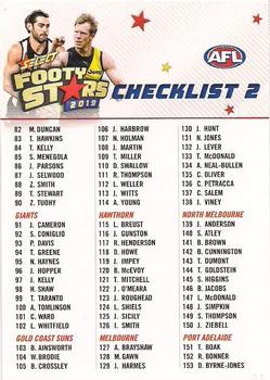 2019 Select Footy Stars #2 Checklist 2 Front
